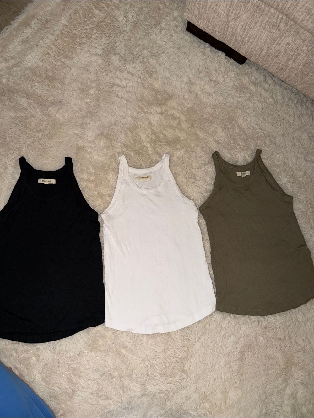 Madewell Trio Ribbed Tank Tops - Black, White & Olive